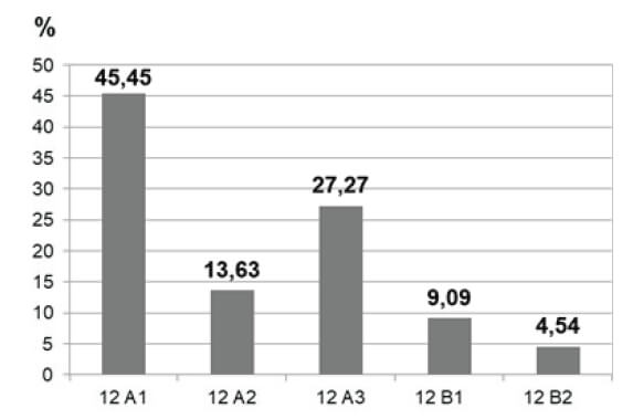 Gráfico 1. Tipo de Fractura por la clasificación AO/ASIF (4) por Frecuencia Relativa