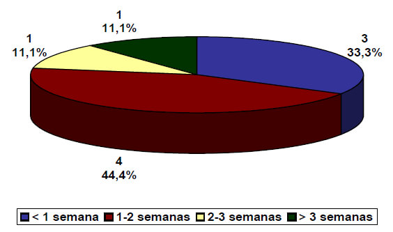 Gráfico 1. Tiempo de evolución de la fractura al momento de la inmovilización I Sepúlveda et al. FUENTE: Formulario de recolección de datos.