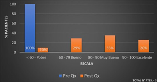 Gráfico 2. Resultados según la Escala para tobillo de Karlsson y Peterson