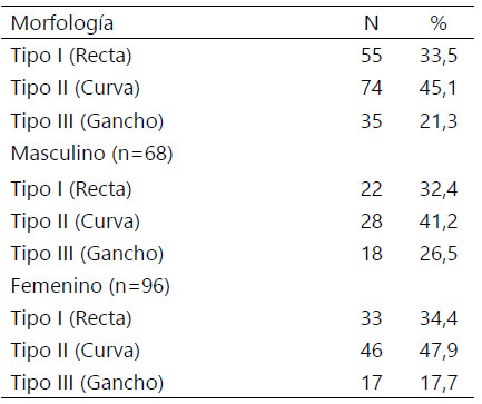 Tabla 2. Morfología del proceso coracoideo