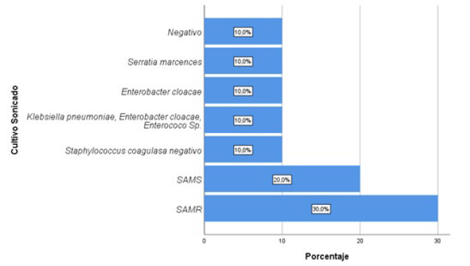 Gráfico 3. Resultados de los cultivos sonicados según germen encontrado.