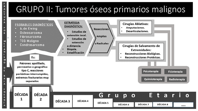 Figura 2: Protocolo de tratamiento de los tumores óseos primarios malignos, que se sigue en la Unidad de Oncología Ortopédica del Estado Monagas (Grupo II).
